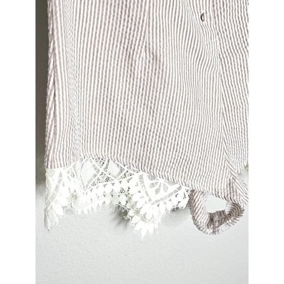 For Love & Lemons Emmy Sleep Romper Brown Seersucker and Lace Size Small - Picture 8 of 16